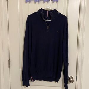 EUC Tommy Hilfiger men’s navy blue thick‎ knit quarter zip jacket sweater XL
